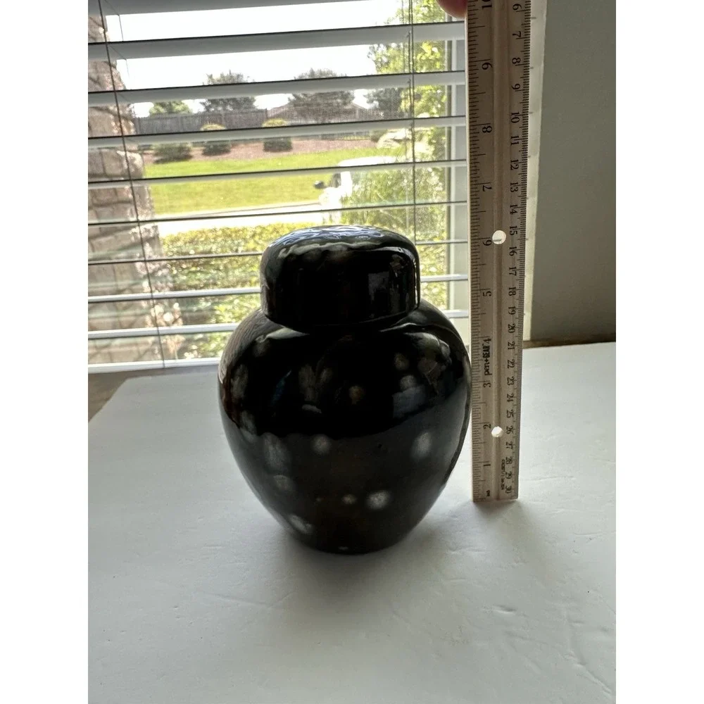 Studio Pottery Lidded Ginger Jar Dark Brown Crystalline Glaze Trinket Jar 6